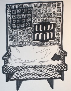 Elevated Sleeping Bag, pen and ink illustration, 1993. 